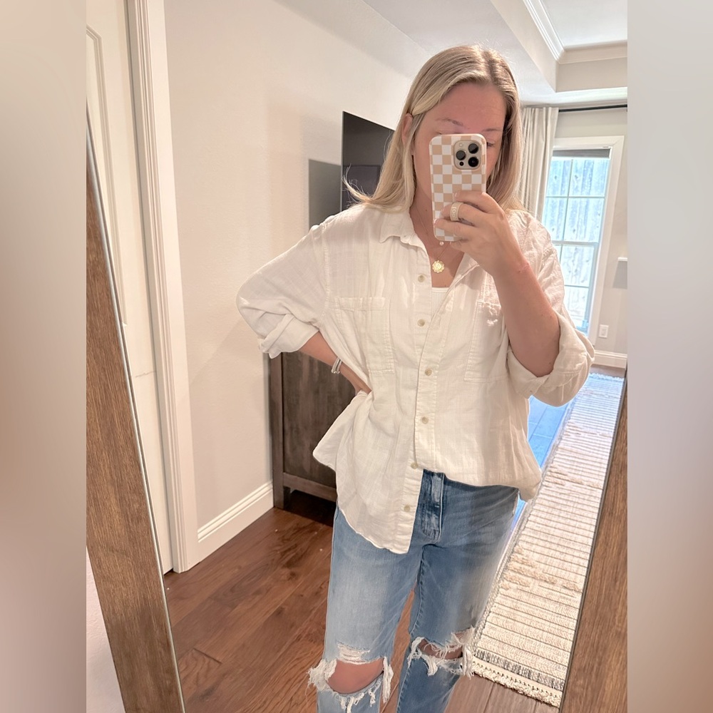 Sonoma XXL White Textured Button Down with Pockets